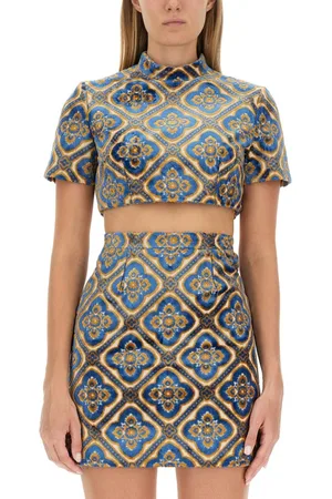 Tシャツ・カットソー Etro Cropped Top With Intricate Pattern ETRO abstract-print Velvet Crop Top | Blue | FARFETCH