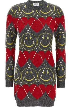 Moschino Wool Blend Mini Dress With Diamond-Stitched Pattern