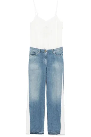 Elisabetta Franchi Fitted Denim Jumpsuit With Floral Embroidery