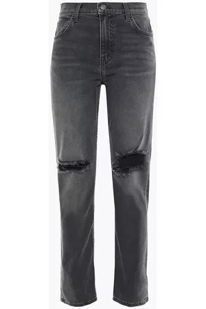 Current/Elliott Women High Waisted Jeans - The Stovepipe distressed high-rise slim-leg jeans - Gray - 26