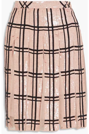 VALENTINO Pleated sequin and bead-embellished silk-chiffon mini skirt - Pink - IT 38