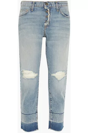 Current/Elliott Cropped distressed mid-rise straight-leg jeans - Blue - 24