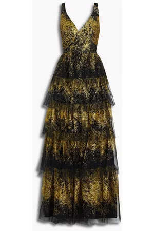 Marchesa Notte Woman Tiered Glittered Tulle Gown Size 0