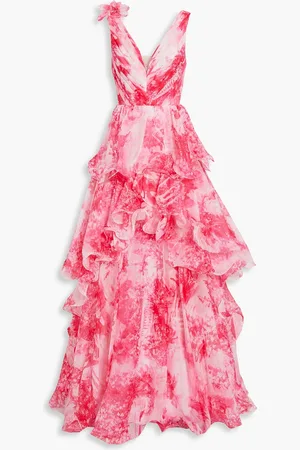 Marchesa Notte Tiered printed chiffon gown - - US 10