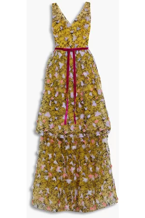 MARCHESA NOTTE Women Evening dresses - Woman Tiered Embellished Tulle Gown Mustard Size 0