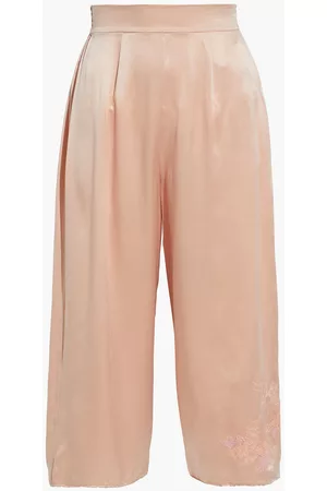AGENT PROVOCATEUR Woman Edenn Cropped Embroidered Silk-satin Pajama Pants Antique Rose Size 10
