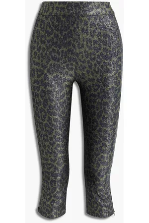 Ganni Cropped metallic leopard-print stretch-jersey leggings - - DE 32