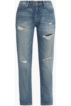 Current/Elliott Women Straight Jeans - Woman The Fling Distressed Mid-rise Straight-leg Jeans Mid Denim Size 28