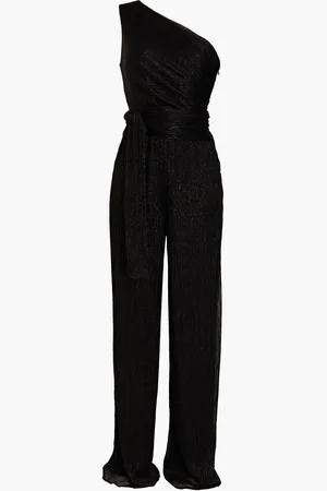 Halston Heritage Romee one-shoulder metallic crinkled jersey wide-leg jumpsuit - - US 0