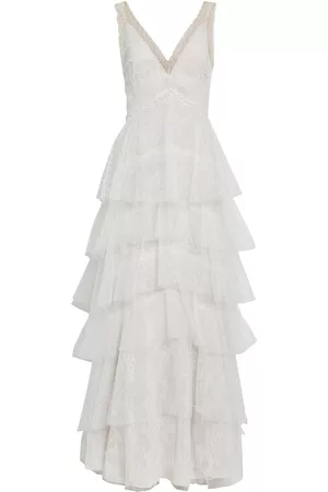 Marchesa Notte Women Evening dresses - Tiered Chantilly lace and point d'esprit gown - White - US 16