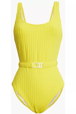Solid Women Swimsuits - The Anne Marie belted ribbed swimsuit - - XS