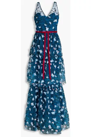 MARCHESA NOTTE Woman Tiered Embellished Tulle Gown Petrol Size 16