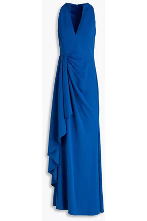 Badgley Mischka Woman Draped Stretch-crepe Gown Cobalt Size 4