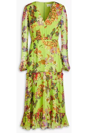 SALONI Devon floral-print silk-crepon midi dress - Green - UK 8