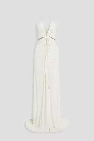 Halston Heritage Grace ruched stretch-jersey halterneck gown - White - US 8