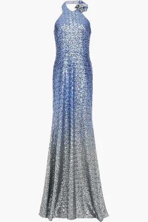 Marchesa Notte Floral-appliquéd dégradé sequined stretch-tulle halterneck gown - - US 8