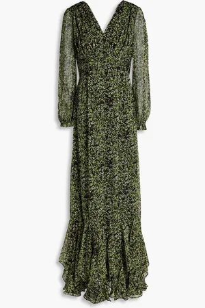 MIKAEL AGHAL Fluted floral-print chiffon maxi dress - - US 6