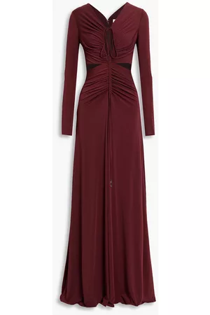 Halston Heritage Cutout gathered jersey gown - Burgundy - US 8