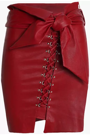 IRO Women Mini Skirts - Tina belted lace-up leather mini skirt - Burgundy - FR 38