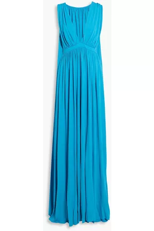 Halston Heritage Ashley cape-effect gathered jersey gown - Blue - US 10
