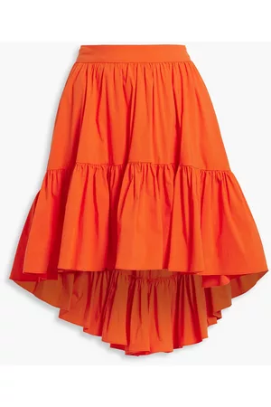 Caroline Constas Women Mini Skirts - Asymmetric gathered cotton-blend poplin mini skirt - Red - XS