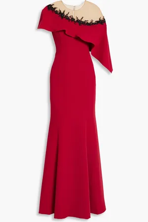 Marchesa Notte Embellished tulle-paneled draped crepe gown - - US 0