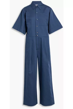 tibi Women Jumpsuits - Cotton and linen-blend sateen wide-leg jumpsuit - Blue - US 6