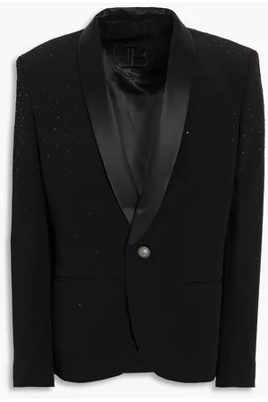 Balmain Crystal-embellished satin-trimmed crepe tuxedo jacket - - IT 52