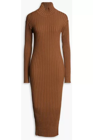 Kenzo Ribbed wool-blend turtleneck midi dress - Brown - L