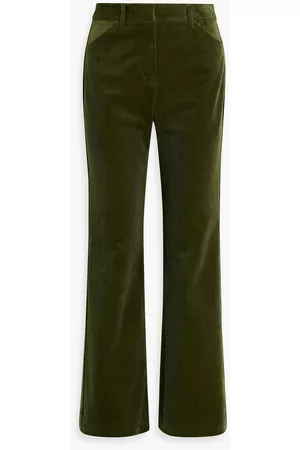 IRIS & INK Women Corduroy Wide Leg Pants - Susan organic stretch-cotton corduroy bootcut pants - Green - UK 6