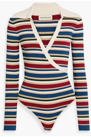 Nicholas Ime wrap-effect striped ribbed-knit bodysuit - - XS