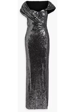 Badgley Mischka Women Evening dresses - Draped sequined mesh gown - Metallic - US 2