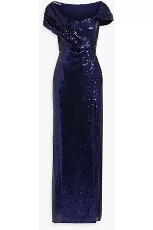 Badgley Mischka Women Evening dresses - Draped sequined mesh gown - Blue - US 2