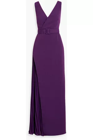 Badgley Mischka Women Evening dresses - Wrap-effect plissé-paneled crepe gown - Purple - US 6