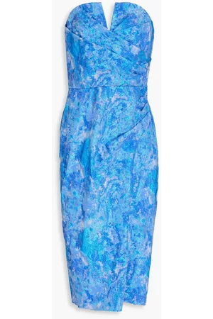 Aidan Mattox Women Strapless Dresses - Strapless pleated metallic jacquard dress - Blue - US 0