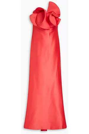 Badgley Mischka Strapless satin twill-paneled gown - Orange - US 4