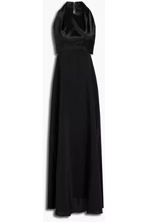Victoria Beckham Satin-paneled crepe halterneck midi dress - - UK 10