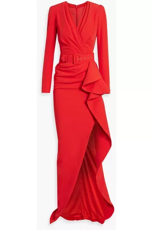 RHEA COSTA Belted draped crepe gown - Red - IT 50