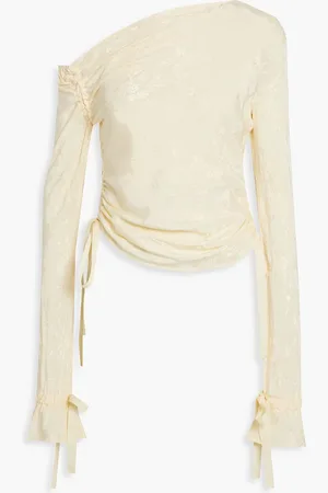 The Line By K One-shoulder gathered jacquard top - Neutral - XS