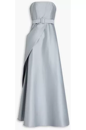 Badgley Mischka Strapless wrap-effect mikado gown - Gray - US 8