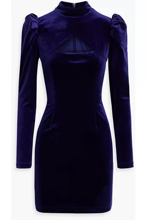ONE33 SOCIAL Women Party Dresses - Cutout gathered velvet mini turtleneck dress - Blue - US 10