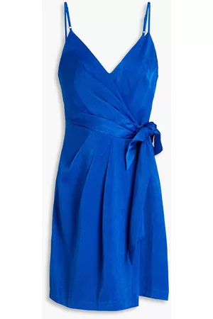 Aidan Mattox Pleated satin mini wrap dress - Blue - US 0