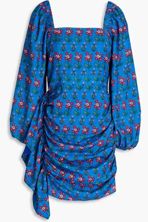 Rhode Mina draped floral-print crepe de chine mini dress - - S
