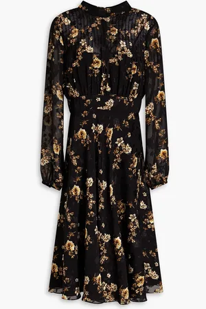 MIKAEL AGHAL Pintucked floral-print fil coupé chiffon dress - - US 8