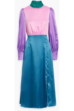 OLIVIA RUBIN Women Midi Dresses - Gwen color-block satin turtleneck midi dress - - UK 16