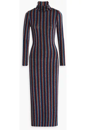 OLIVIA RUBIN Women Knitted Dresses - Fliss metallic striped stretch-knit turtleneck midi dress - Blue - XL