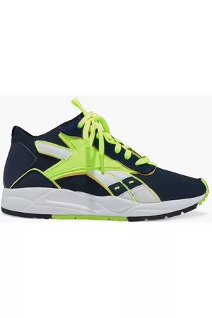 Reebok Women Sock Sneakers - Bolton Sock neon-trimmed stretch-knit, leather and suede sneakers - Blue - US 5.5