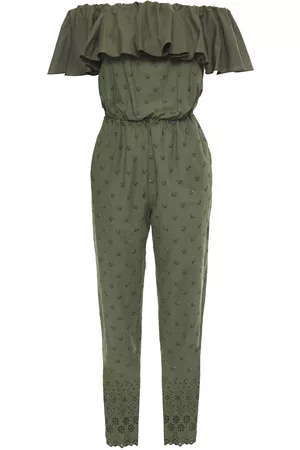 I.D. Sarrieri Women Off the shoulder Jumpsuits - Off-the-shoulder broderie anglaise cotton jumpsuit - Green - 3