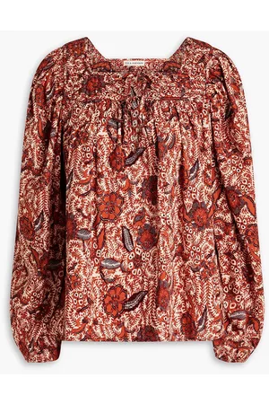 ULLA JOHNSON Issa gathered floral-print cotton-blend blouse - Red - US 6