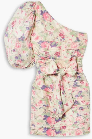 LOVESHACKFANCY Altie one-shoulder pleated floral-print satin mini dress - - US 00